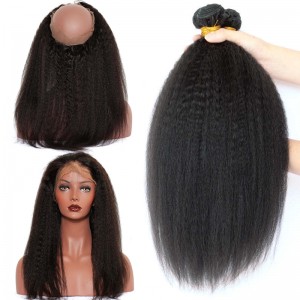 You May 360 Lace Frontal Band Kinky Straight Brazilian Virgin Hair Lace Frontals With Two Bundles