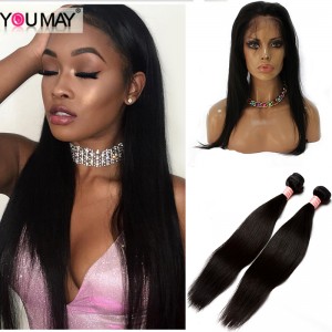 You May Straight 360 Lace Virgin Hair With 2 Bundles Human Hair Extensions Natural Black Hair Color