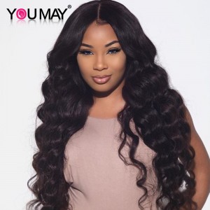 Brazilian Lace Front Ponytail Wigs Loose Wave Pre-Plucked Natural Hair Line 150% Density wigs No Shedding No Tangle