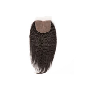 Natural Color Kinky Straight Brazilian Virgin Hair Silk Base Closure 4x4inches