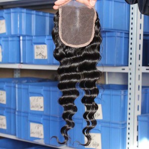 Malaysian Virgin Hair Deep Wave Three Part Lace Closure 4x4inches Natural Color