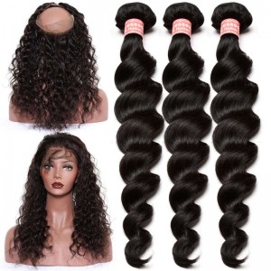 You May 360 Frontal Closure With 3 Bundles Loose Wave Brazilian Virgin Hair 360 Lace Band Frontal Closure