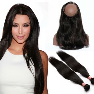 You May 360 Lace Frontal With 2 Bundles Brazilian Virgin Hair Straight 360 Circle Lace Frontal Wigs 