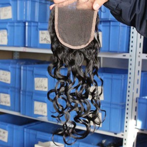 Peruvian Virgin Hair Water Wet Wave Free Part Lace Closure 4x4inches Natural Color