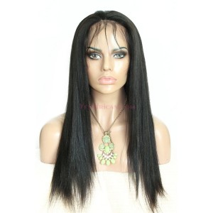 Natural Color Italian Yaki Brazilian Virgin Human Hair Glueless Full Lace Wigs