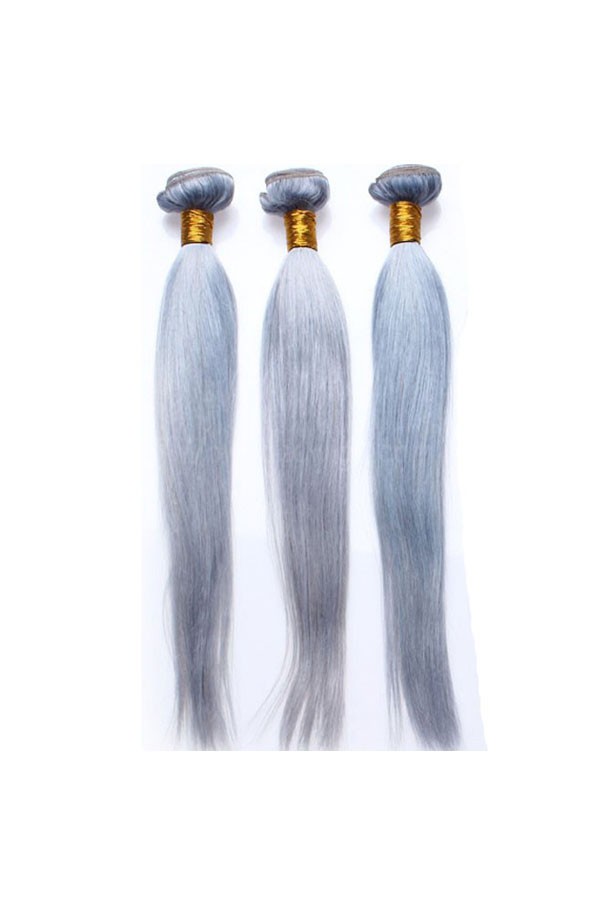 Color Platinum Grey Brazilian Virgin Hair Silky Straight Hair Weave 3