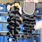 You May Mongolian Virgin Hair Loose Wave Middle Part Lace Closure with 3pcs Weaves