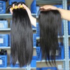 You May Mongolian Virgin Hair Silky Straight Free Part Lace Closure with 3pcs Weaves
