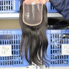 You May Natural Color Peruvian Virgin Hair Silk Straight Three Part Lace Closure 4x4inches