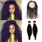 You May Deep Wave 360 Lace Frontal Closure With 2 Bundles Black Hair Color 360 Lace Virgin Hair