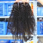 You May European Virgin Hair Afro Kinky Curly Three Part Lace Closure 4x4inches Natural Color
