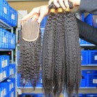 You May Mongolian Virgin Hair Kinky Straight Free Part Lace Closure with 3pcs Weaves