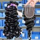 You May Peruvian Virgin Hair Loose Wave Middle Part Lace Closure with 3pcs Weaves