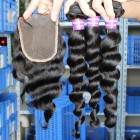 You May Loose Wave Brazilian Virgin Hair Middle Part Lace Closure with 3pcs Hair Weaves