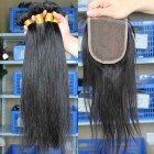 You May Indian Virgin Hair Silky Straight Free Part Lace Closure with 3pcs Weaves