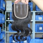 You May Body Wave European Virgin Hair Three Part Lace Closure 4x4inches Natural Color 