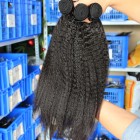 You May Natural Color Kinky Straight Peruvian Virgin Human Hair Weaves 4pcs Bundles