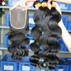You May Mongolian Virgin Hair Body Wave Middle Part Lace Closure with 3pcs Weaves