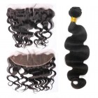 You May Natural Color Body Wave Malaysian Virgin Hair Lace Frontal Free Part With 3Pcs Hair Weaves