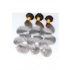 You May Brazilian Virgin Human Hair Ombre Hair Weave Color 1b/#Grey Body Wave 3 Bundles