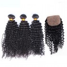 You May Brazilian Virgin Hair Kinky Curly Silk Base Closure With 3Pcs Hair Weaves Natural Color
