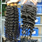 You May Mongolian Virgin Hair Deep Wave Free Part Lace Closure with 3pcs Weaves