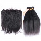 You May Natural Color Italian Yaki Straight Brazilian Virgin Hair Lace Frontal With 3pcs Weaves
