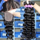 You May Peruvian Virgin Hair Loose Wave 4X4inches Three Part Silk Base Closure with 3pcs Weaves