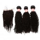 You May Indian Remy Hair Kinky Curly Free Part Lace Closure with 3pcs Weaves