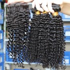 You May Mongolian Virgin Hair Kinky Curly Free Part Lace Closure with 3pcs Weaves