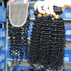 You May Malaysian Virgin Hair Kinky Curly Free Part Lace Closure with 3pcs Weaves