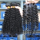You May Indian Virgin Hair Kinky Curly Free Part Lace Closure with 3pcs Weaves
