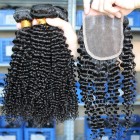 You May Brazilian Virgin Human Hair Kinky Curly Lace Closure with 3pcs Hair Weaves