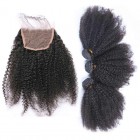 You May Brazilian Virgin Hair Afro Kinky Curly Lace Closure with 3pcs Weaves