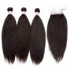 You May Indian Remy Hair Kinky Straight Free Part Lace Closure with 3pcs Weaves