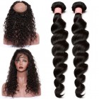 You May 360 Lace Frontal with Cap Loose Wave Brazilian Virgin Hair Lace Frontals with Two Bundles