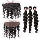 You May Natural Color Loose Wave Peruvian Virgin Hair Lace Frontal Free Part With 3pcs Weaves