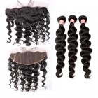 You May Natural Color Loose Wave Brazilian Virgin Hair Lace Frontal Free Part With 4 Bundles