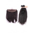 You May Natural Color Kingky Straight Brazilian Virgin Hair Lace Frontal With 3pcs Weaves