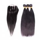 You May Indian Remy Hair Silky Straight Free Part Lace Closure with 3pcs Weaves