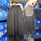 You May Malaysian Virgin Hair Kinky Straight Free Part Lace Closure with 3pcs Weaves
