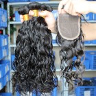 You May Mongolian Virgin Hair Wet Water Wave Three Part Lace Closure with 3pcs Weaves