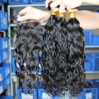 You May Indian Virgin Hair Water wave Free Part Lace Closure with 3pcs Weaves
