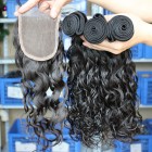 You May Peruvian Virgin Hair Water Wave Hair Extensions Three Part Lace Closure with 3pcs Weaves