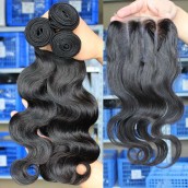 You May Brazilian Virgin Hair Body Wave Hair Weave 3pcs Bundles with A Three Part Lace Closure