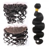 You May Natural Color Body Wave Brazilian Virgin Hair Lace Frontal Free Part With 3pcs Weaves