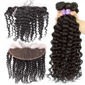 You May Lace Frontal Closure With 4Pcs Hair Bundles Brazilian Virgin Hair Deep Wave