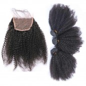 You May Brazilian Virgin Hair Afro Kinky Curly Lace Closure with 3pcs Weaves