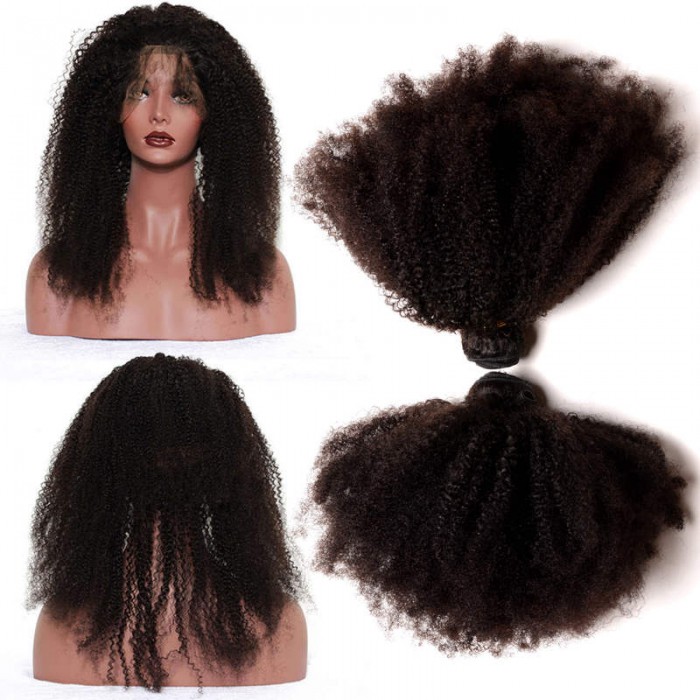 360 Lace Frontal With Cap Afro Kinky Curly Brazilian Virgin Hair