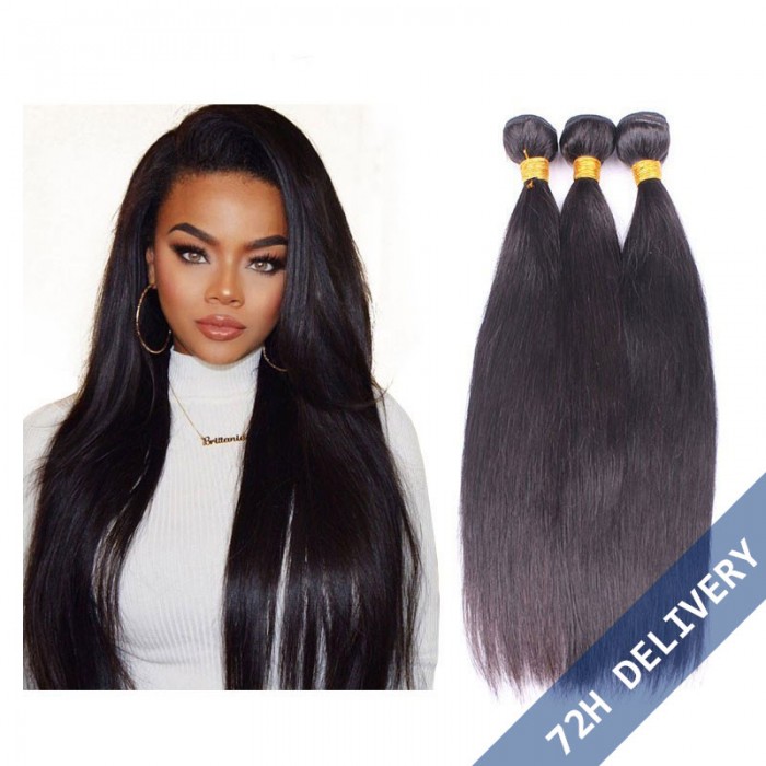 Natural Color Silk Straight Brazilian Virgin Human Hair Extensions